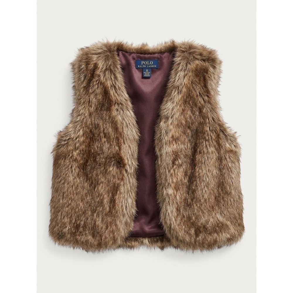 Polo Ralph Lauren Vest Kids 7 Brown Faux Fur (Preppy) Cozy Heritage Warm Plush